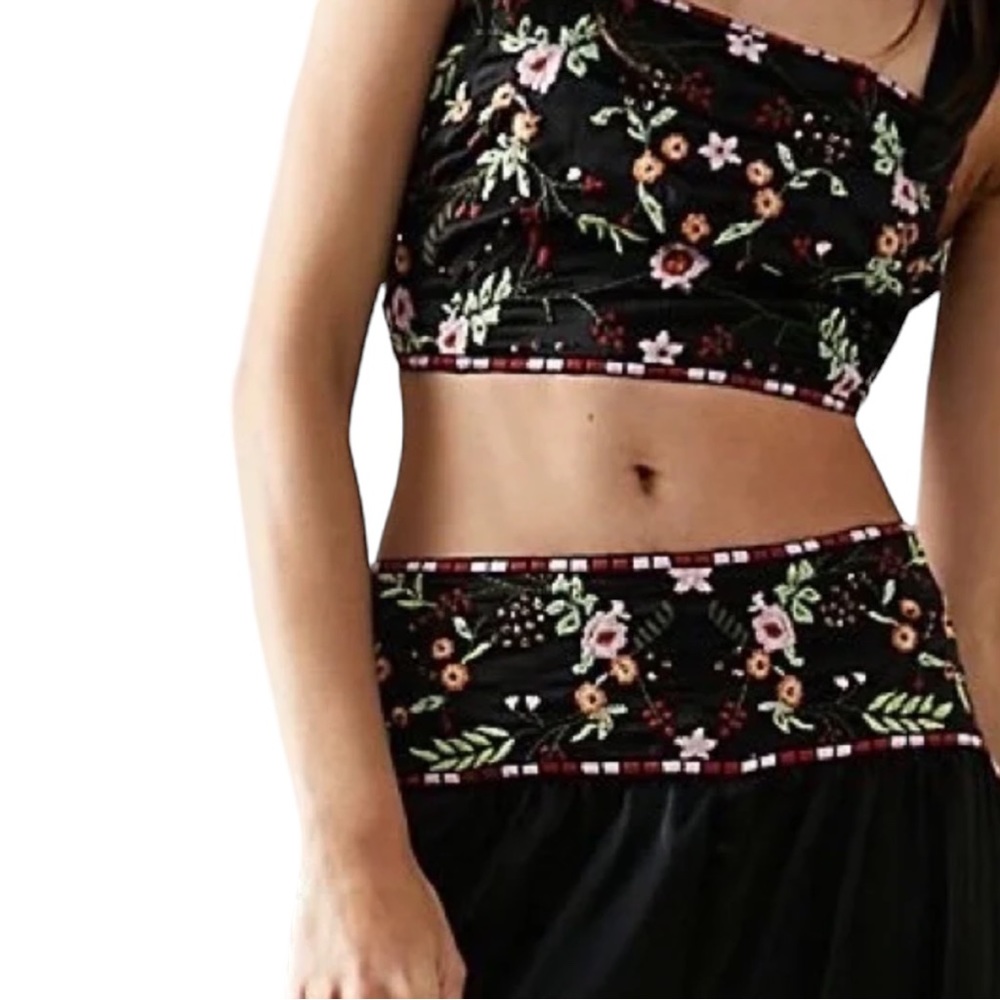 Free People Black Floral Wide Leg Jumpsuit
